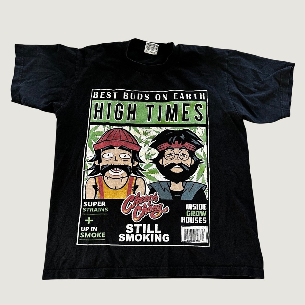 Cheech & Chong High Times Still Smoking Black Graphic Tee Mens Large Vintage